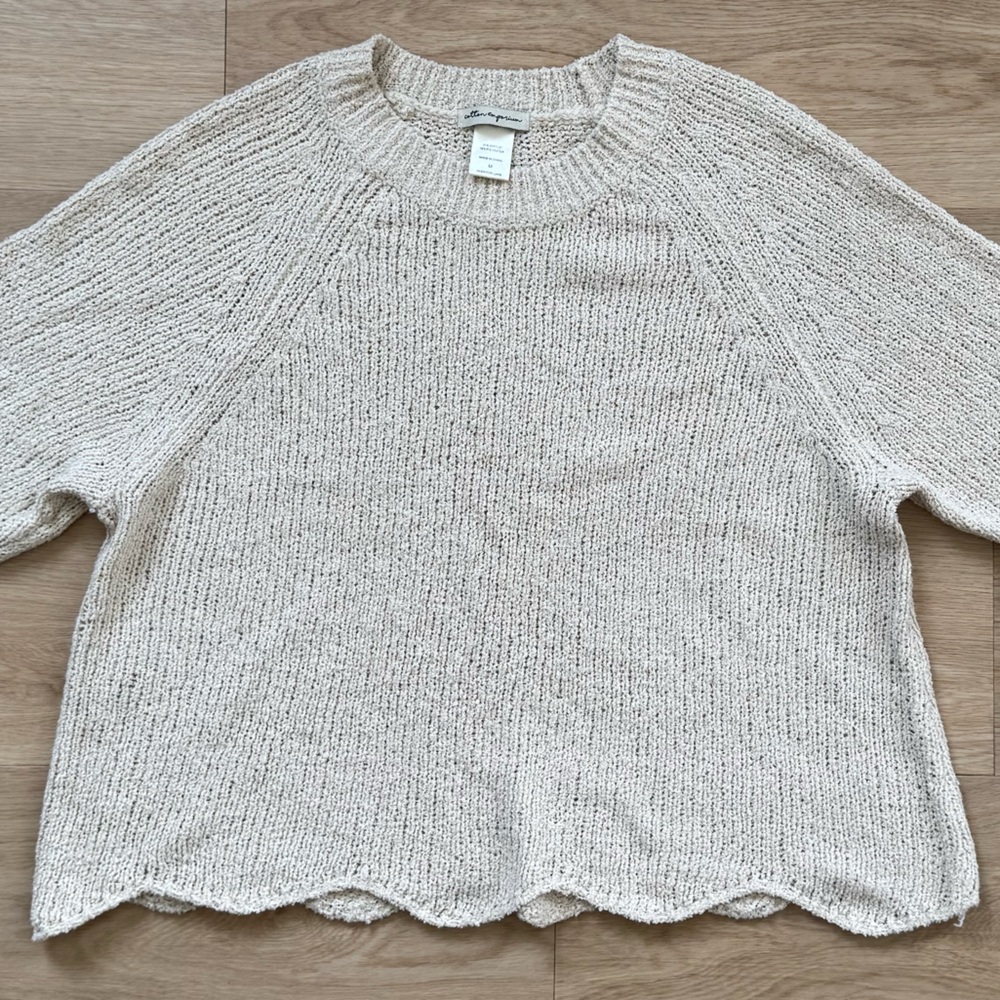 Cotton Emporium Cream Scalloped Hem Knit Pullover